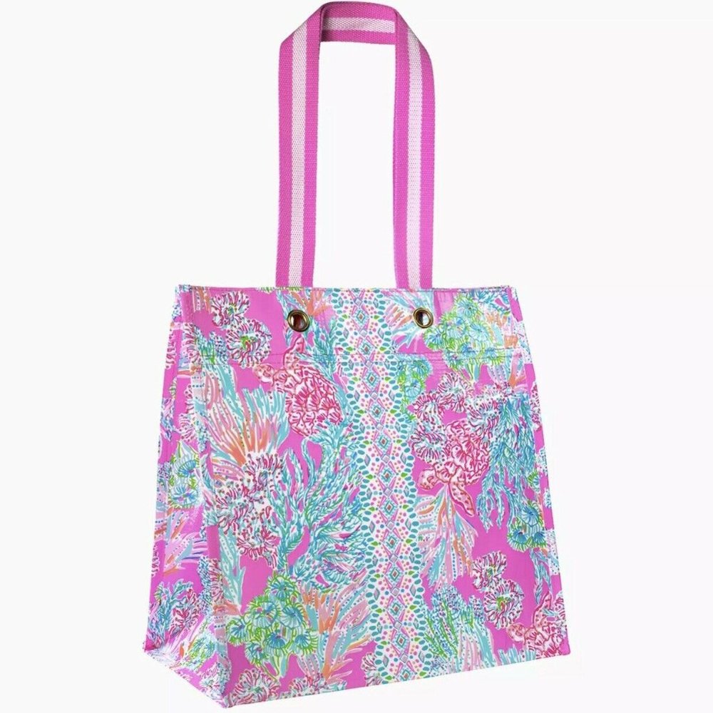 NWT Lilly Pulitzer Prosecco Pink Seaing Things Reusable Market Tote Shopper ECO